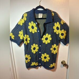 Stylish Blue and Yellow Floral Polo‎ Shirt